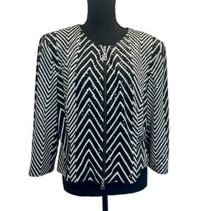 Joseph Ribkoff black white sequin zip up evening jacket Sz 18